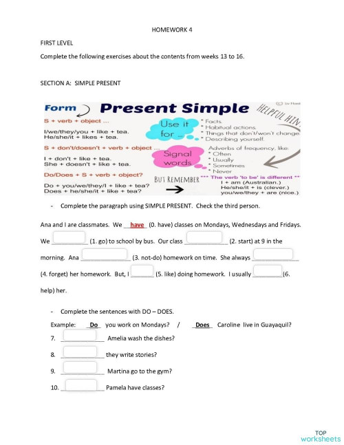 HOMEWORK 4 - TALLER 4. Interactive worksheet | TopWorksheets