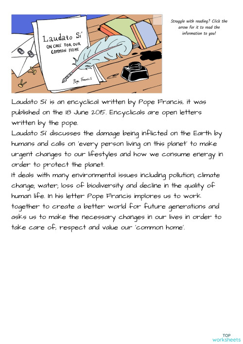 Laudato Si'. Interactive worksheet | TopWorksheets