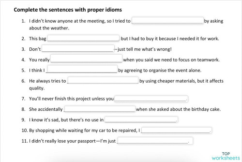 Idioms 1 paper. Interactive worksheet | TopWorksheets