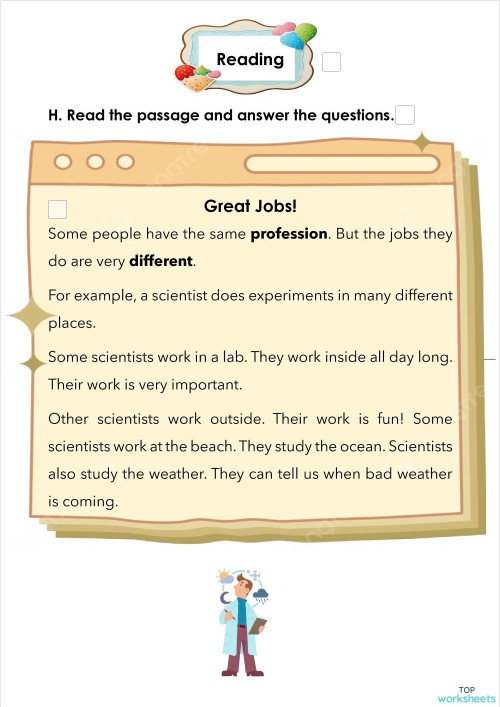 Unit 3 Jobs Reading. Interactive worksheet TopWorksheets