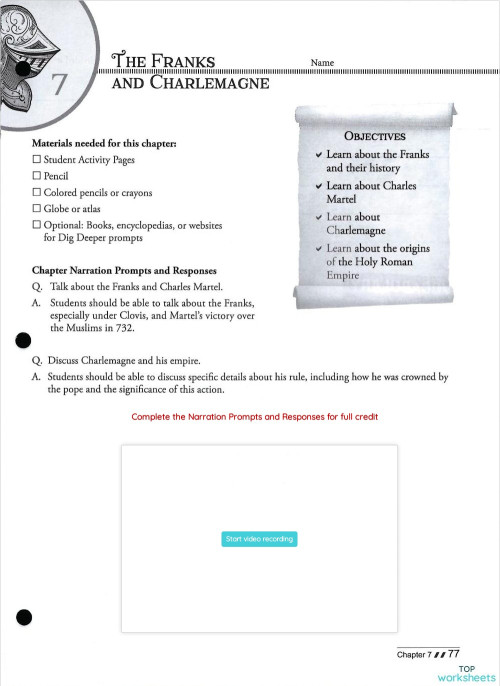 Chapter 7: The Franks and Charlemagne Pg77-78. Interactive worksheet