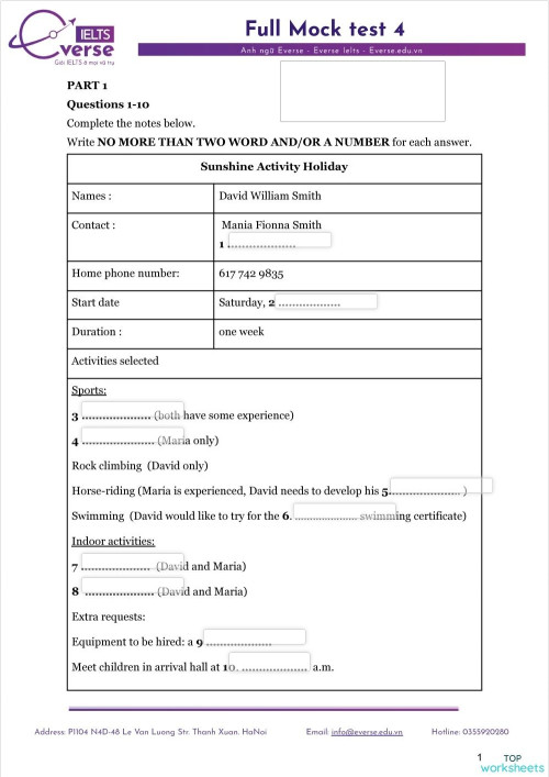 Launching Mock test Listening 4. Interactive worksheet | TopWorksheets