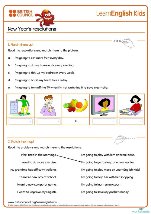 New Year's resolutions. Interactive worksheet | TopWorksheets