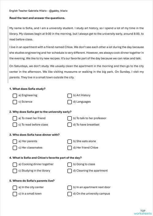 U6 - Routines 2 - Reading. Interactive worksheet | TopWorksheets