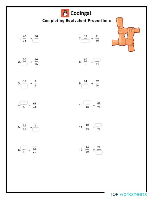Completing equivalent properties. Interactive worksheet | TopWorksheets