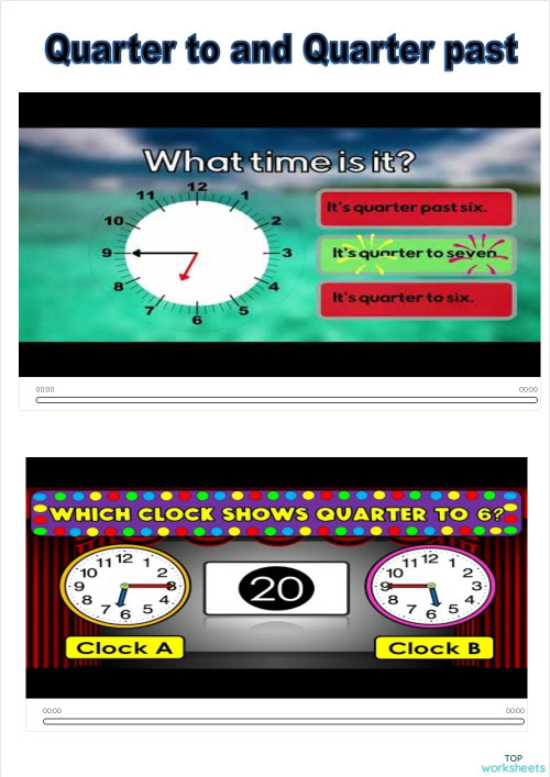 Telling the time revision videos. Interactive worksheet | TopWorksheets