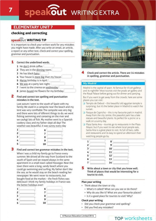 Extra writing ex. unit 7. Interactive worksheet | TopWorksheets