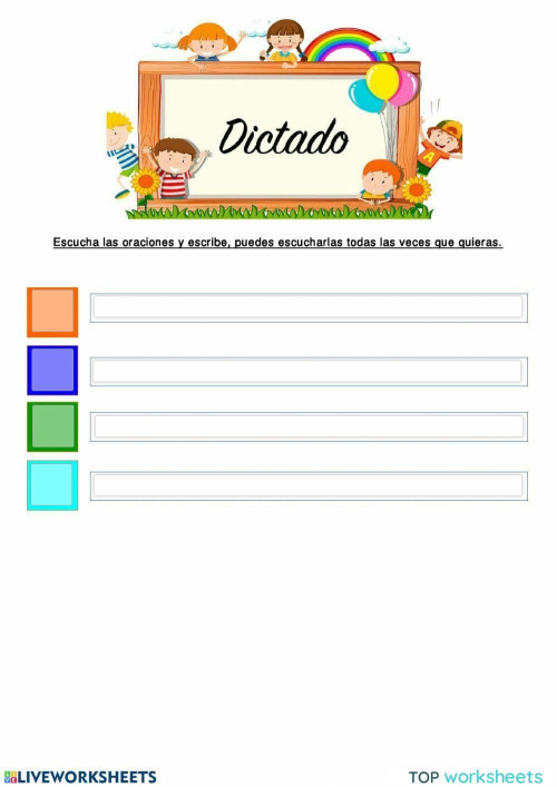 Dictado de frases. Ficha interactiva | TopWorksheets