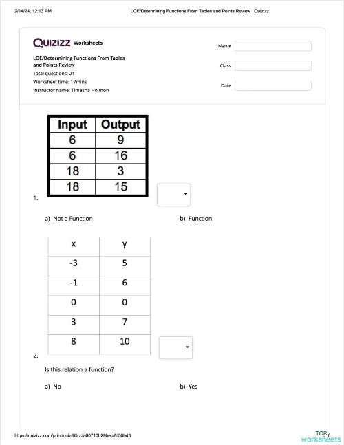 Loe determining functions points and tables review interactive