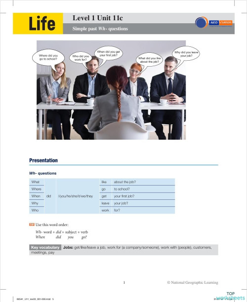 Neo Cursos Life 1 Unit 11c. Interactive worksheet | TopWorksheets