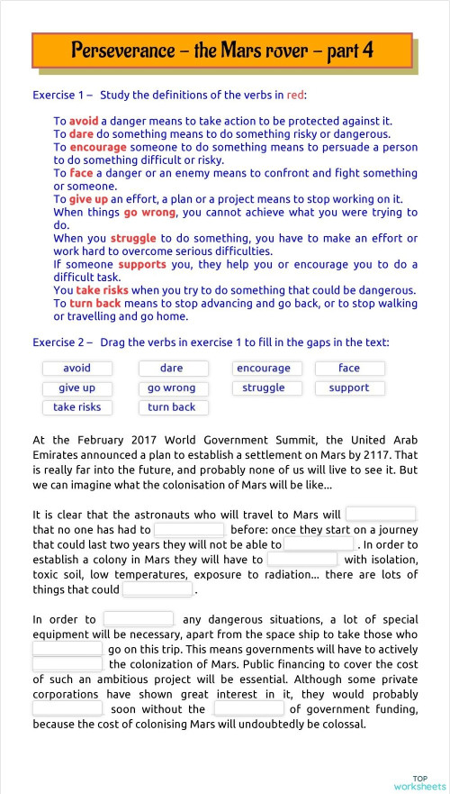 Perseverance - the Mars rover - 4. Interactive worksheet | TopWorksheets
