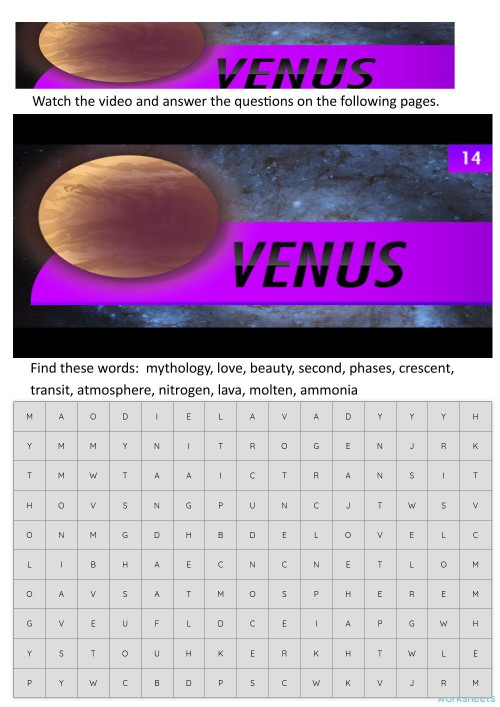 Venus Crash Course. Interactive worksheet TopWorksheets