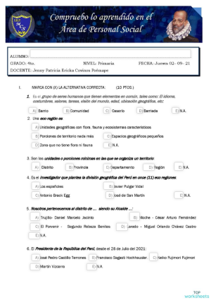 PERSONAL SOCIAL 4TO GRADO V UNIDAD. Ficha interactiva | TopWorksheets