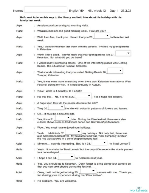 W13 D1 29.3 Conversation Speech. Interactive worksheet | TopWorksheets