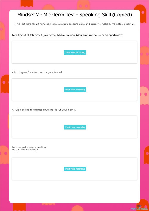 Mindset 2 - Mid-term Test - Speaking Skill (Copied). Interactive ...