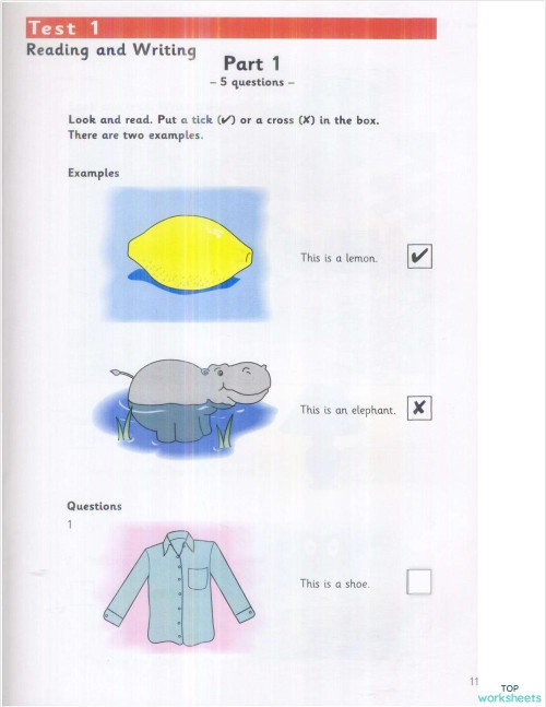 STARTERS READING - WRITING MOCK TEST. Interactive worksheet | TopWorksheets