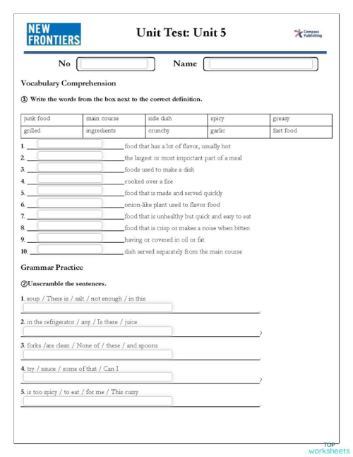 Unit test M.3 - Unit 5 ใบงานเชิงโต้ตอบ | TopWorksheets