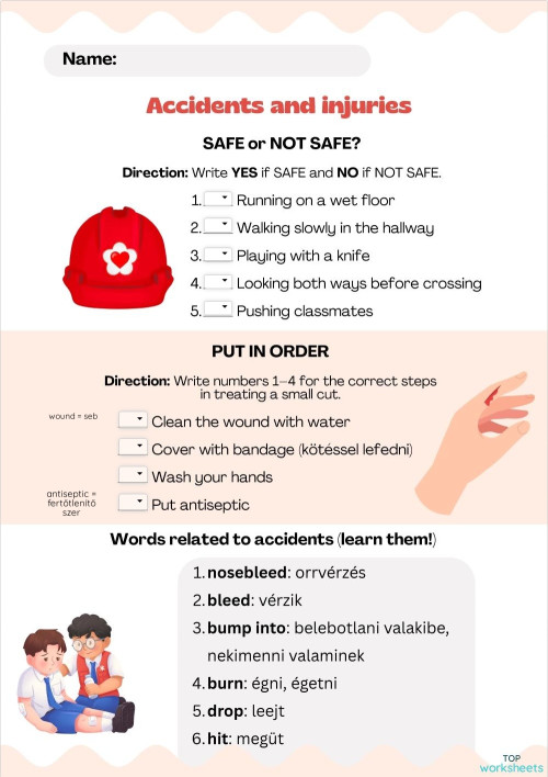 Accidents and injuries worksheet. Interactive worksheet | TopWorksheets