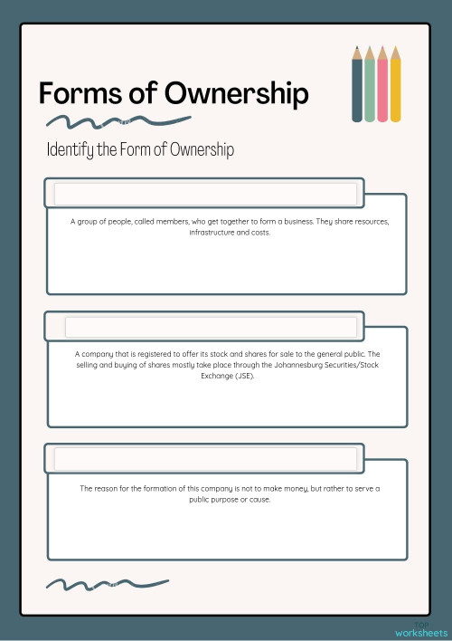 Forms of Ownership. Interactive worksheet TopWorksheets