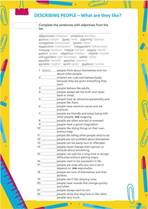 Describing people - What are they like?. Interactive worksheet ...