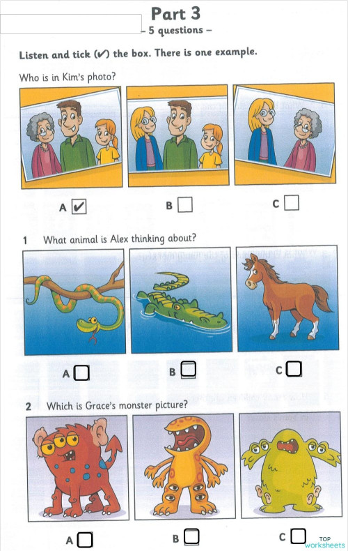 Starters _ Listening Part 3 (Starters 3 Test 3). Interactive worksheet ...