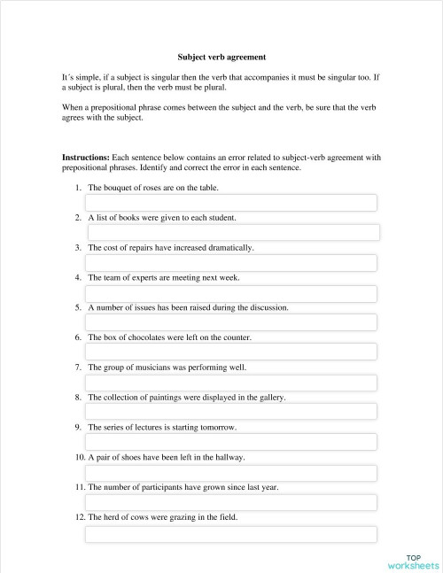 Subject - verb agreement worksheet. Interactive worksheet | TopWorksheets