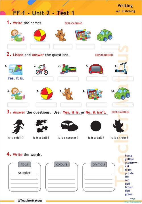 FF 1 - Unit 02 - Test 1 - Writing and Listening. Interactive worksheet ...