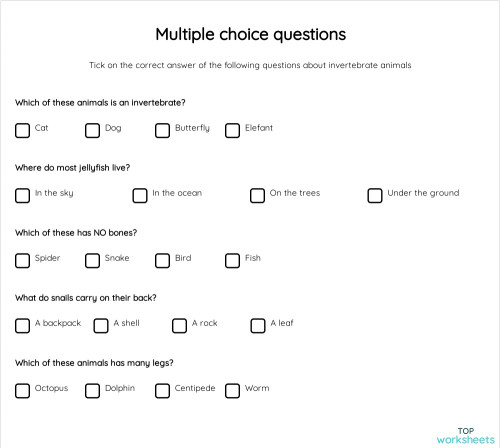 Multiple choice questions. Interactive worksheet | TopWorksheets