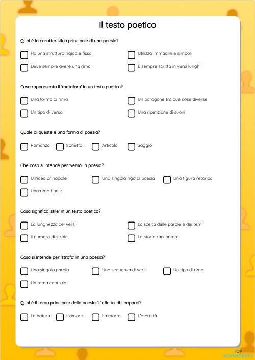 Il testo poetico. Scheda interattiva | TopWorksheets
