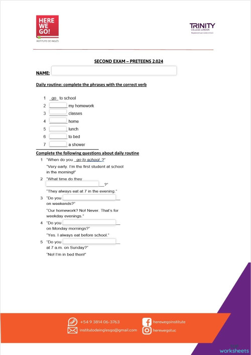 SECOND TERM EXAM PRETEENS 2024. Interactive worksheet | TopWorksheets