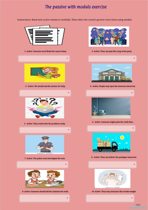 Passive with modals. Interactive worksheet | TopWorksheets
