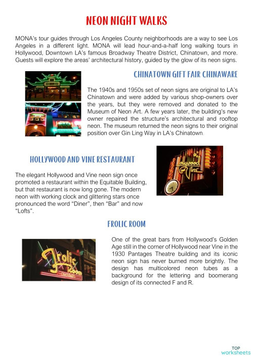 Neon Art tour. Interactive worksheet | TopWorksheets