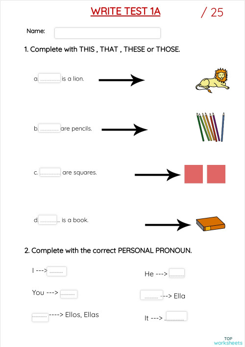 TEST WRITE 1A MAT. Interactive worksheet | TopWorksheets