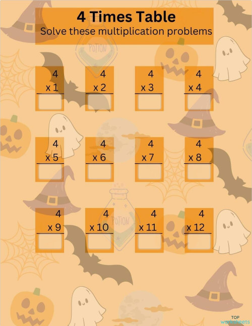 4 Times Table. Interactive worksheet | TopWorksheets