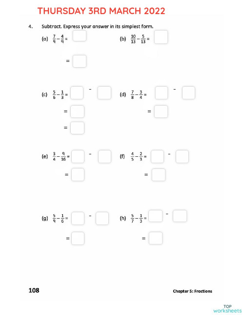 Subtract Like Fractions Interactive worksheet TopWorksheets Subtract Like Fractions Interactive worksheet TopWorksheets