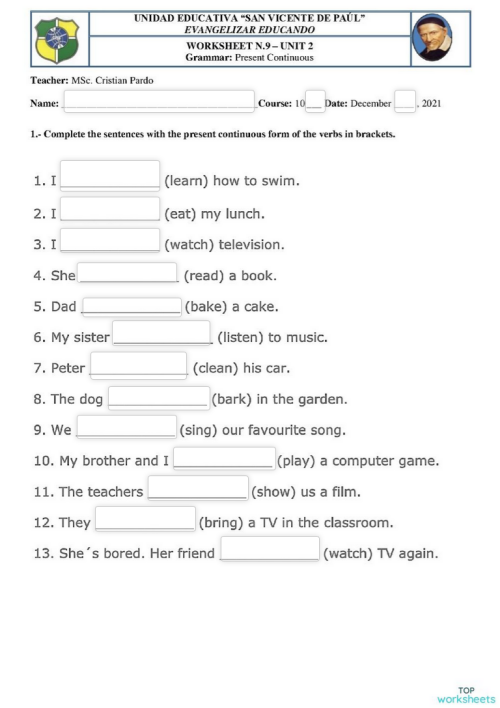 10A - UNIT 2: Present continuous (Copied). Interactive worksheet ...