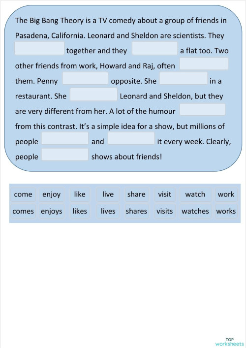 Gaps - Big Bang. Interactive worksheet | TopWorksheets
