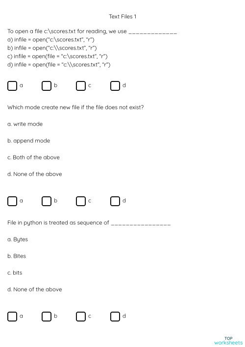 Text Files 1. Interactive worksheet TopWorksheets