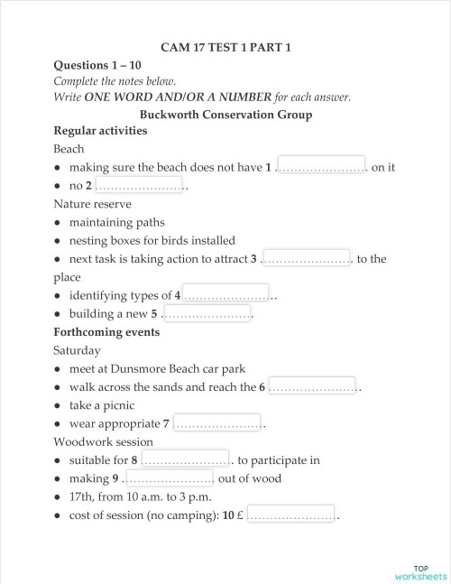 Cam 17_Test 1_Part 1_IELTS Listening practice. Interactive worksheet ...