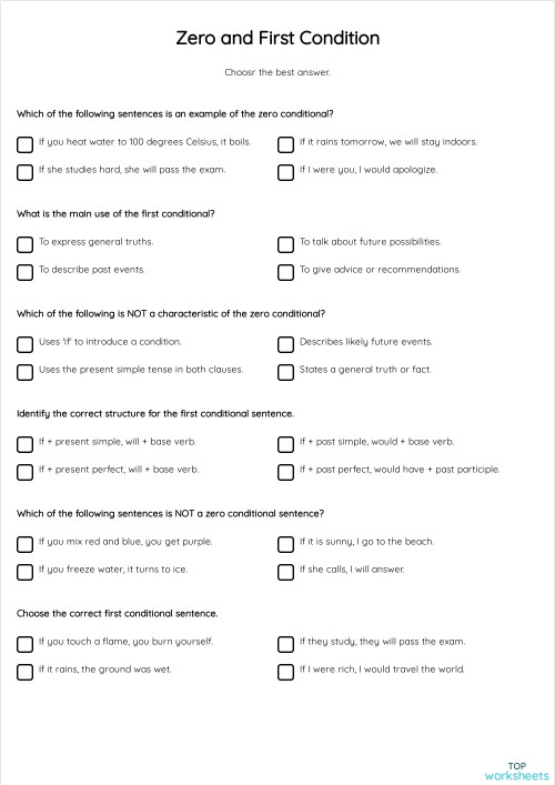 Zero and First Condition. Interactive worksheet | TopWorksheets