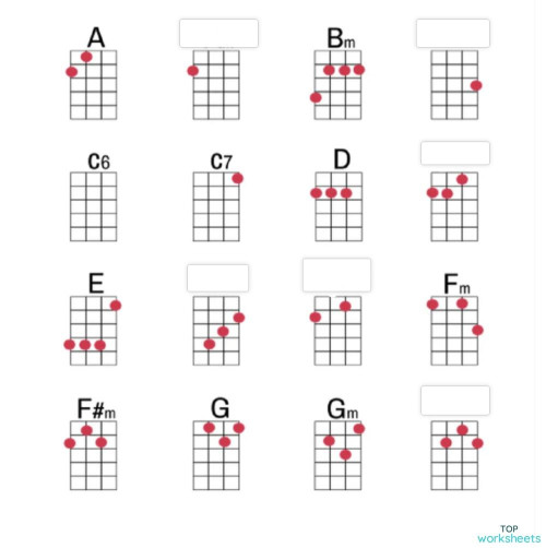 Some ukulele's chords. Interactive worksheet TopWorksheets