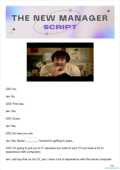 #1. The New Manager Script. Interactive worksheet | TopWorksheets