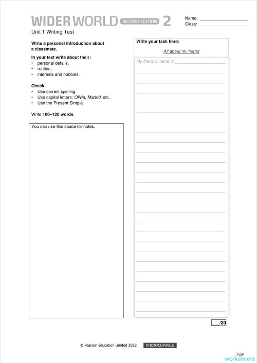 Wider world 2 2 ed writing test 1(20). Interactive worksheet ...