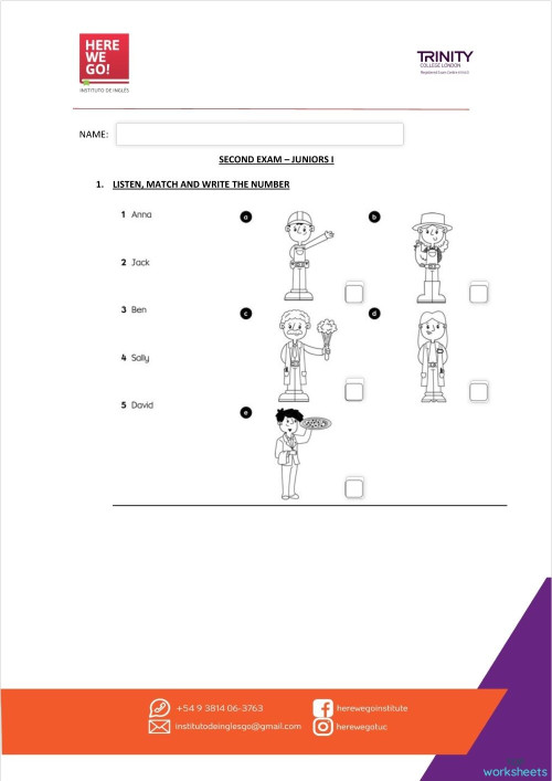 SECOND EXAM - JUNIORS I 2024. Interactive worksheet | TopWorksheets
