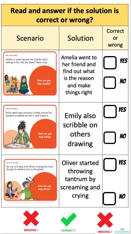 Yes or No Behaviour. Interactive worksheet TopWorksheets