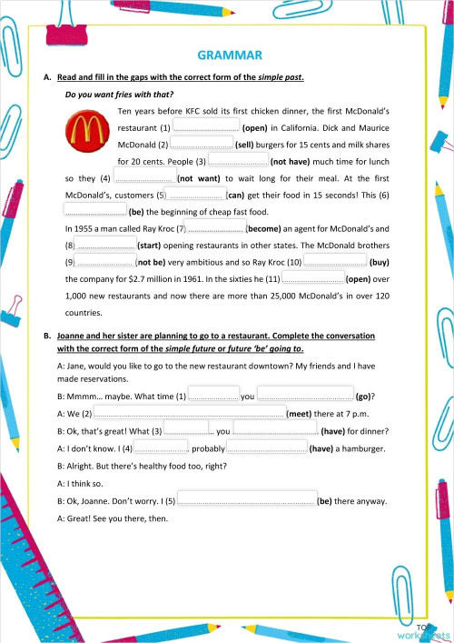 Grammar Level test 1 - part 1. Interactive worksheet | TopWorksheets
