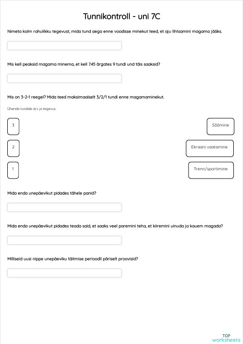 Tunnikontroll - uni 7C. Interactive worksheet | TopWorksheets