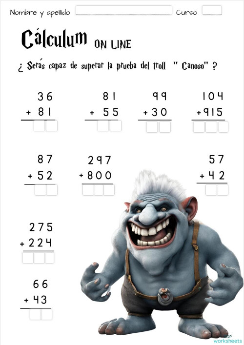 la prueba del troll. Ficha interactiva | TopWorksheets