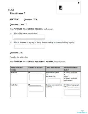 Cambridge 3 Listening Practice Test 1+2 ( Section 2 ). Bài tập tương ...
