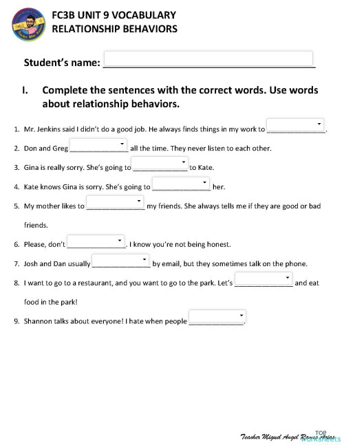 Vocabulary: interactive worksheets and online exercises | TopWorksheets